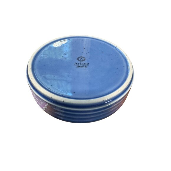 Ariane Artisan Fine Porcelain Blue Serving Bowl With Yellow Rim 8.5" Diameter Ha - Picture 3 of 6